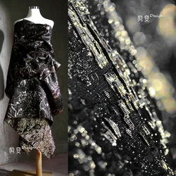 Black Gold Jacquard Embroidery Fabric Creative Stars Splash Ink Three-dimensional Sense of Texture Clothing Coat Gilt Fabrics