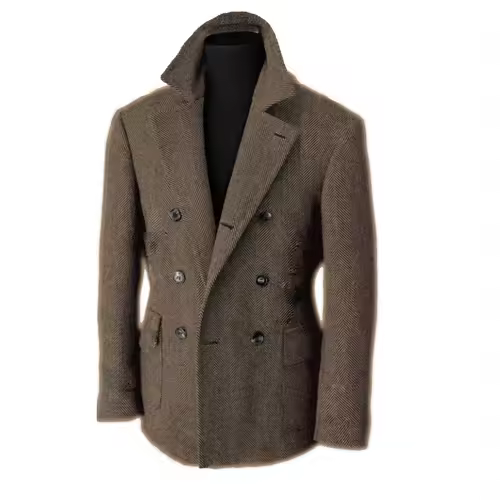 British Men's Blazers Vintage Herringbone Tweed Formal Jacket Wool Blend Double Breasted Casual Autumn Winter Suit Coat - Image 21