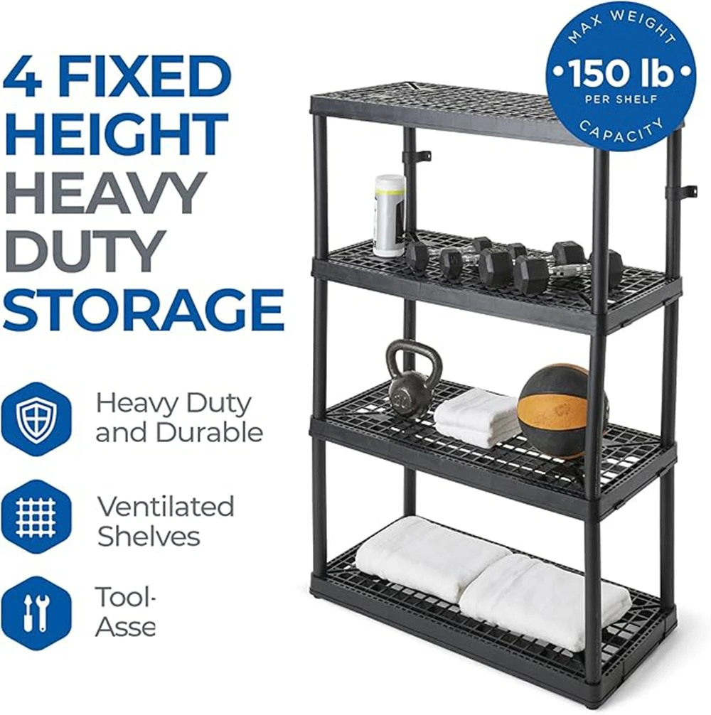 Gracious Living 4 Shelf Fixed Height Ventilated Heavy Duty Storage Unit 18 x 36 x 54.5