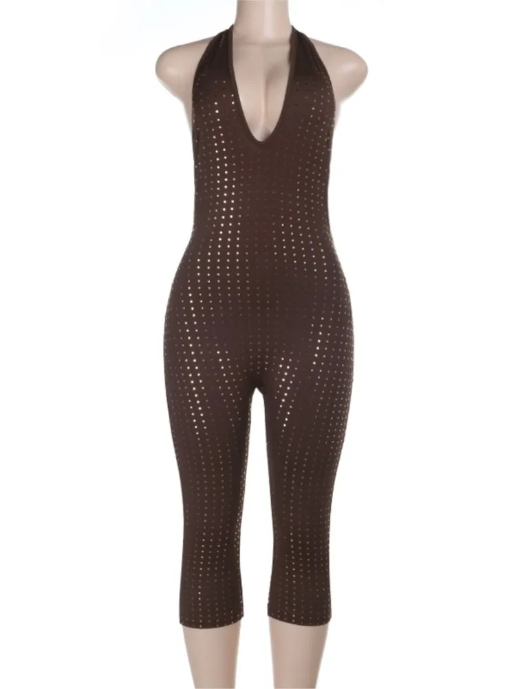 

Solid Women Jumpsuits For Spring Summer Sleeveless Deep V-Neck Backless Fashion Streetwear Overalls Pencil Pants Trousers 2026