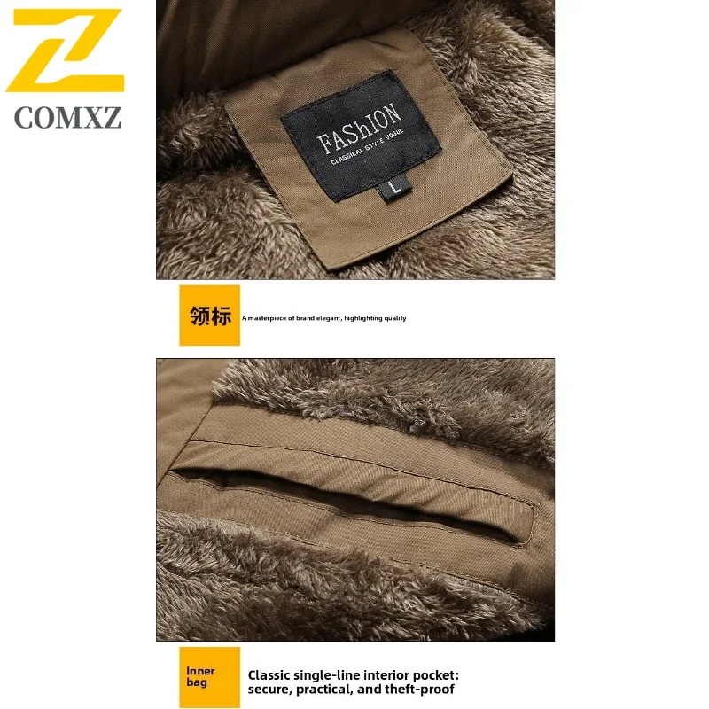 سترة شتوية عالية الجودة من COMXZ مبطنة بالصوف معطف سميك دافئ للثلج فضفاض معطف خارجي مقاس كبير سترة خبز للرجال بقلنسوة