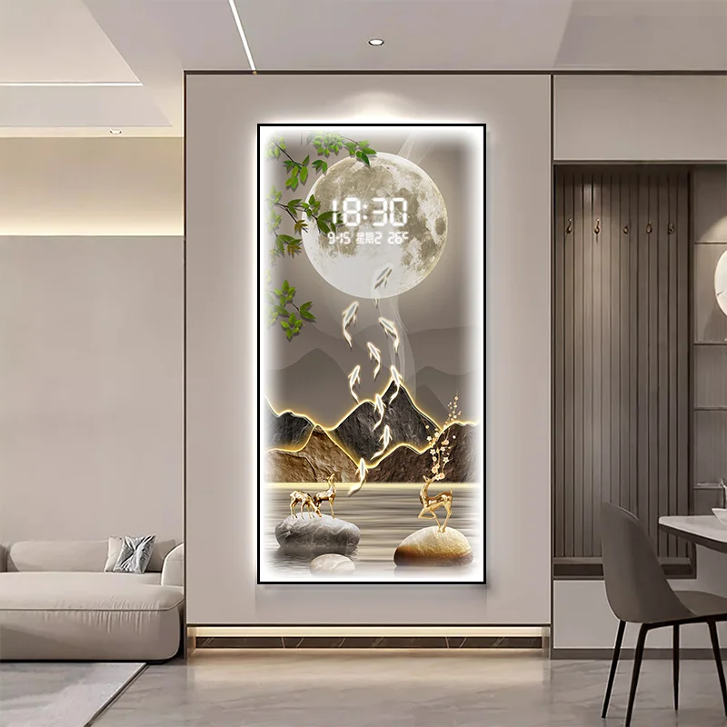 ديكورات الغرفة تصميم الغرفة الفاخرة الجدار المكونات في نموذج مع الضوء وجهاز التحكم عن بعد غرفة المعيشة الديكور ساعة الحائط الداخلية