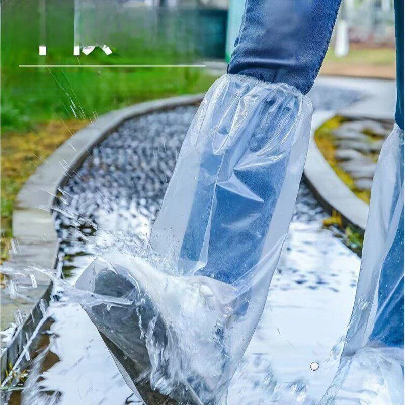 厚手プラスチック製ハイチューブロングチューブシューズカバー-防水滑り止め透明使い捨てレインシューズカバー-雨の日用