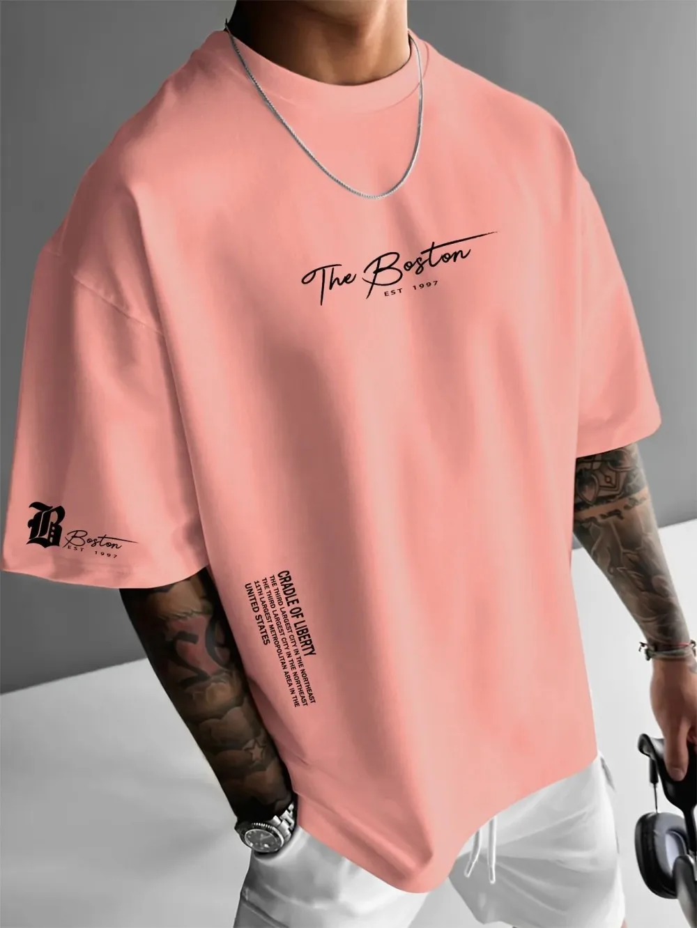 New men's polyester fabric casual comfortable breathable round neck T-shirt with letter pattern suitable for outdoor sports image 2