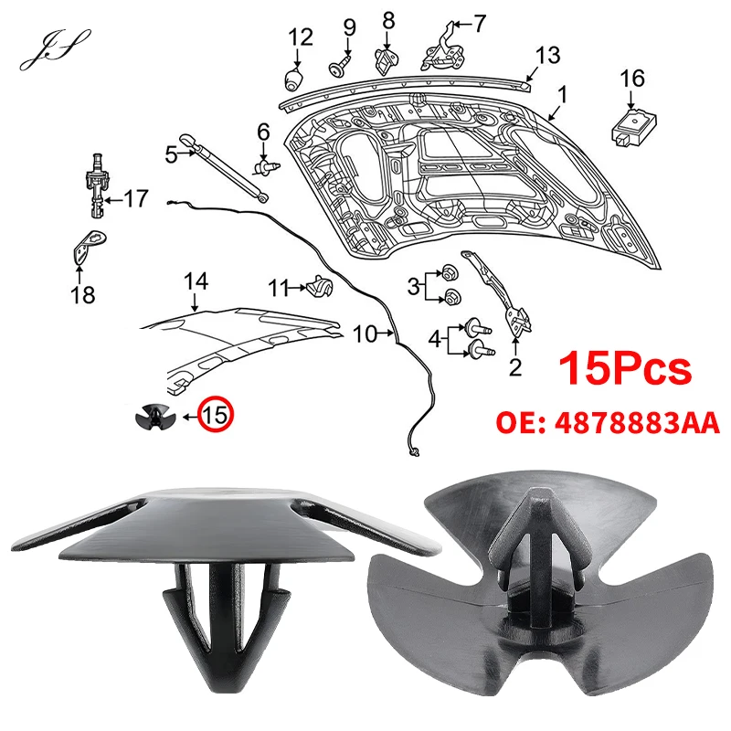 

15 шт., пряжки для крепления багажника автомобиля, фиксаторы изоляции капота для Jeep Ram Dodge Durango Ram Chrysler 4878883AA, детали интерьера