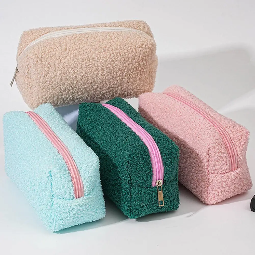 الصلبة اللون أفخم حقيبة مستحضرات تجميل لطيف سستة كبيرة حقيبة مستحضرات التجميل السفر المحمولة حقيبة أدوات الزينة أفخم حقيبة أقلام أكياس تخزين الموضة