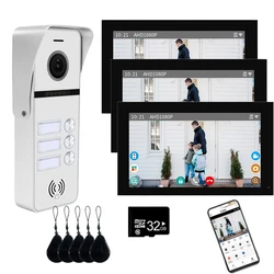 Tuya Smart Home Wi-Fi Video Intercom, 3 Sistema de Campainha, Monitor Full Touch, Câmera de Vídeo, 160 ° com Fio, 7 