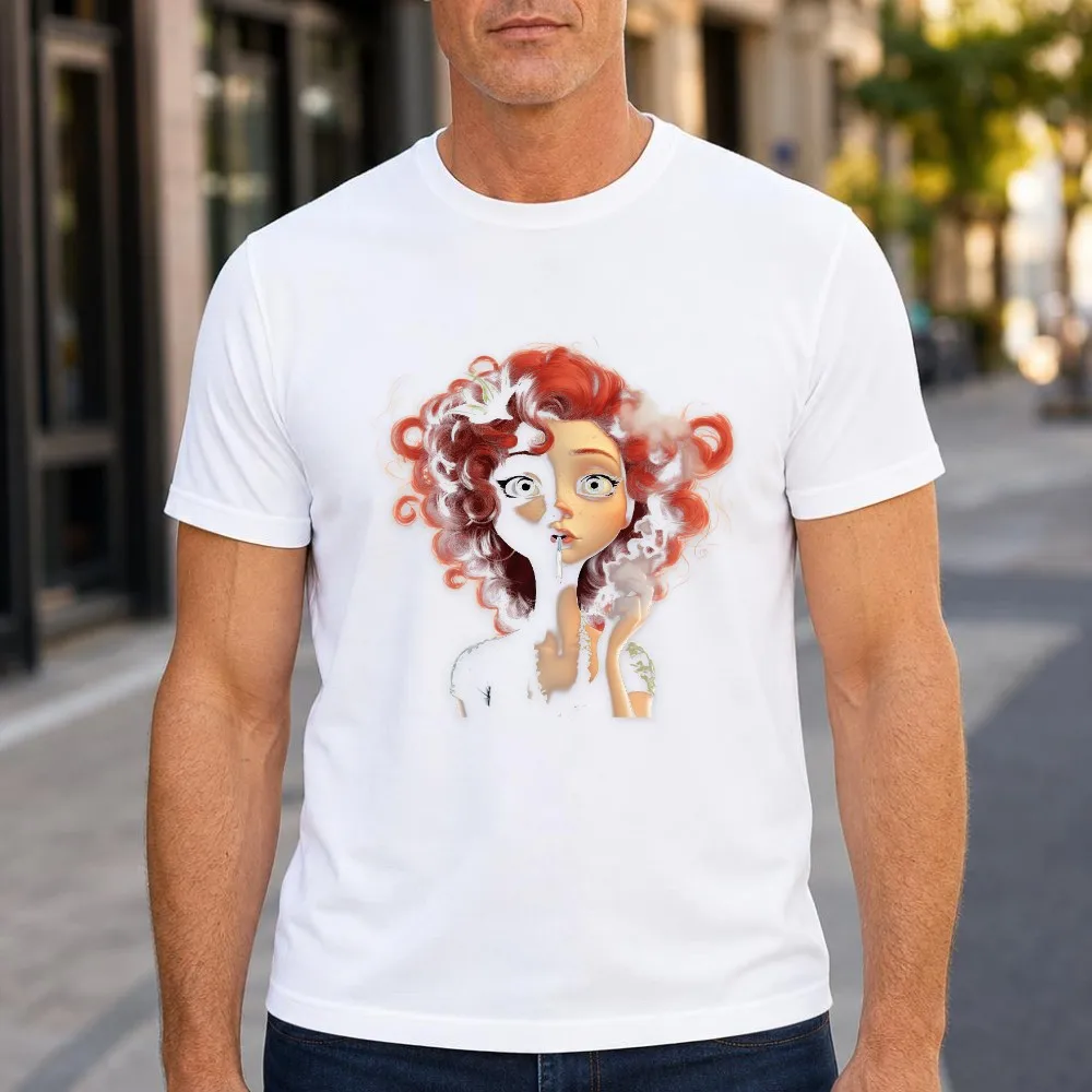 Men Summer Tee Wake And Bake Red Hair Girl Printed Funny Vibe Short Sleeve Festival Tops