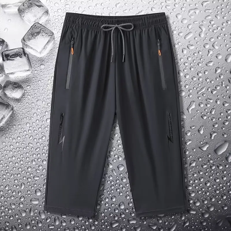 

Ice Silk Seven-Foot Pants Men's Summer Thin Loose Qui-Drng Casual orts Spor Loose Fit Basic Sle Straight Leg Jeans