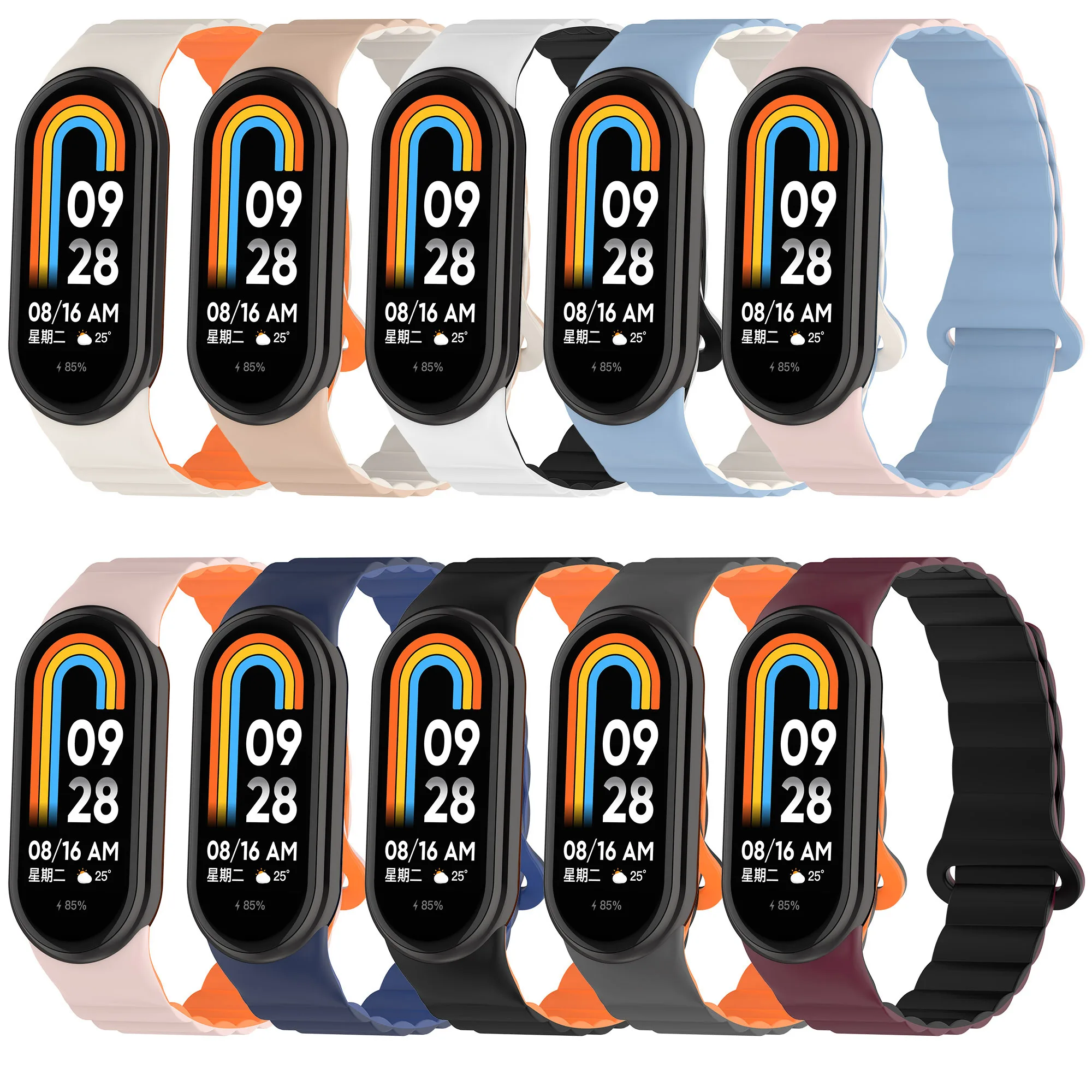 For Xiaomi Smart Band 9/8 Silicone Magnetic Sports Wrist Strap Dual Color MiBand 8 9 NFC Fashionable Contrasting Color Wristband