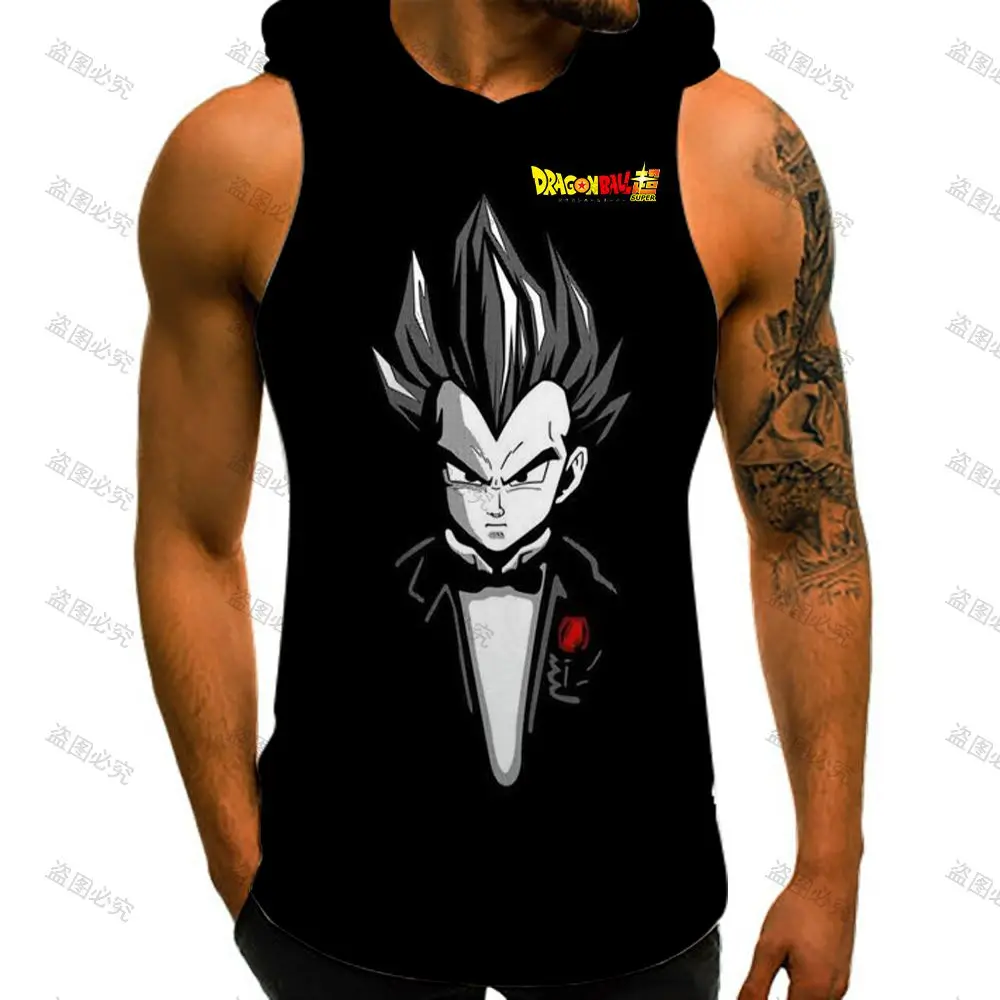 Dragon Ball Z Hip Hop Gym Vest With Hood 2024 Man Sleeveless Shirt Anime Y2k Clothes New Goku Fashion Men\'s T-shirts Clothing