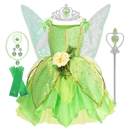 Disney Girls Tinker Bell Dress Dress Up Kids Princess Dress Halloween Cosplay Princess Flower Fairy Costume Party Tinkerbell