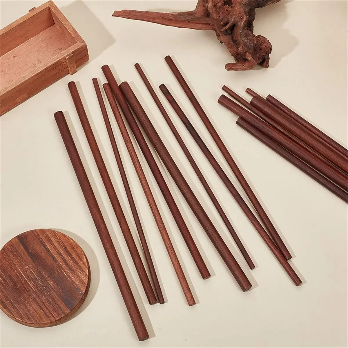 A008 18Pcs 4 Size Walnut Dowel Rods 11.8 Inch Long Dowel Rods Wood Sticks 6/8/10/12mm Dia Unfinished Round Sticks