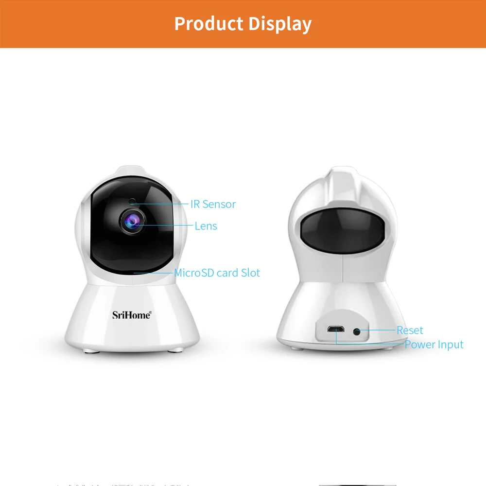 SriHome SH025 2MP AI Body Auto-tracking IP Camera Baby Monitor Mini 1080P Wifi CCTV Camera H.265 Smart Home Indoor Remote View