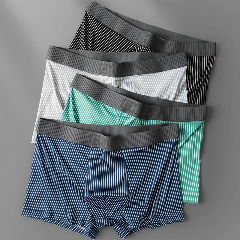 

Мужские трусы-боксеры в полоску, 4 шт., удобные, больших размеров, для подростков и мужчин