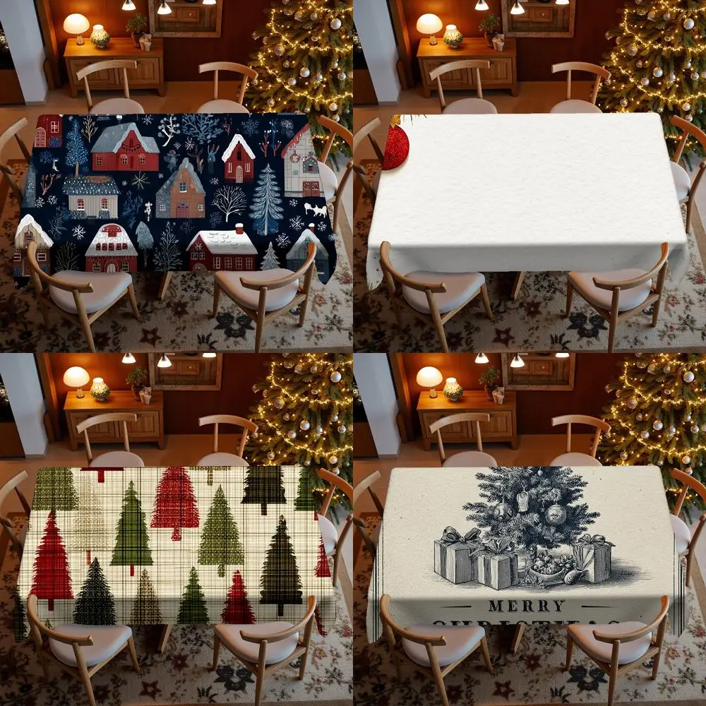 Christmas Village Pattern Restaurant Kitchen Tablecloth Living Room Home Decoration Rectangular Party Decoration