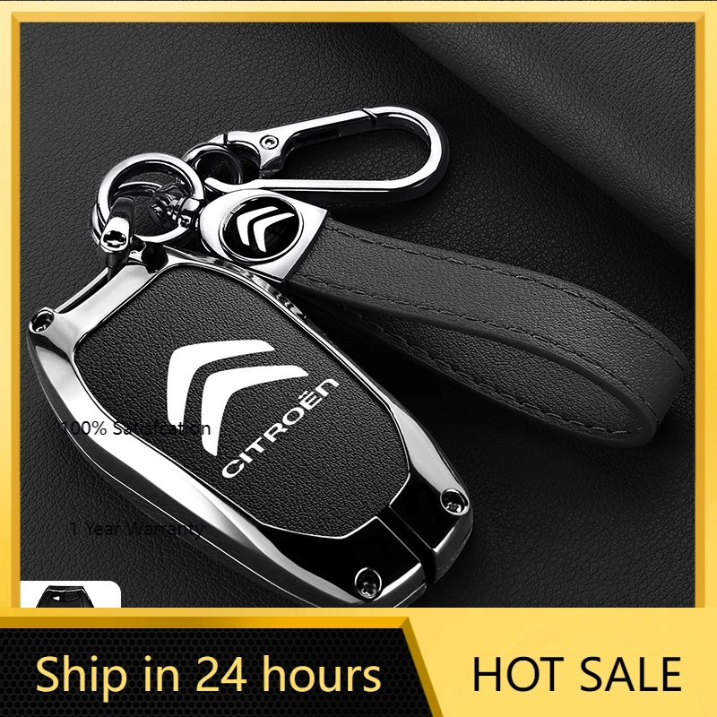 

2026 Hot Car Sticker Zinc Alloy Leather Car Key Case Cover Protector Shell Keychain For Citroen C1 C2 C4 C6 C3-XR Picasso Grand