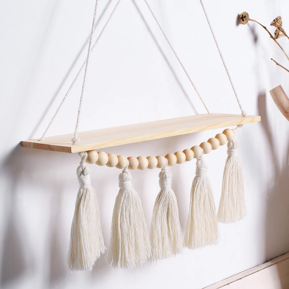 Macrame Wand Hängen Regal Boho Wohnkultur Regale Auf Wand Holz Dekoration für Schlafzimmer Wohnzimmer Kindergarten Christamas Geschenk – Detail 29