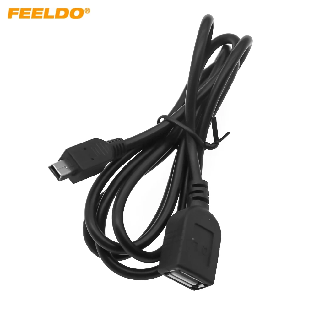 FEELDO 100cm Audio Vedio Input Media Data USB 2.0 TO Mini USB Plug USB Wire Adapter For Universal Car Models Cable Adapter