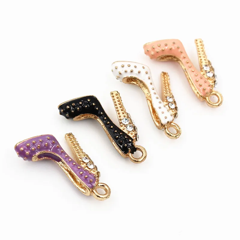 4pcs Oil Dripping Charms Pendant 14x16mm High Heels Shoes DIY Jewelry Making Supplies for Keychain Necklace Bracelet Findings