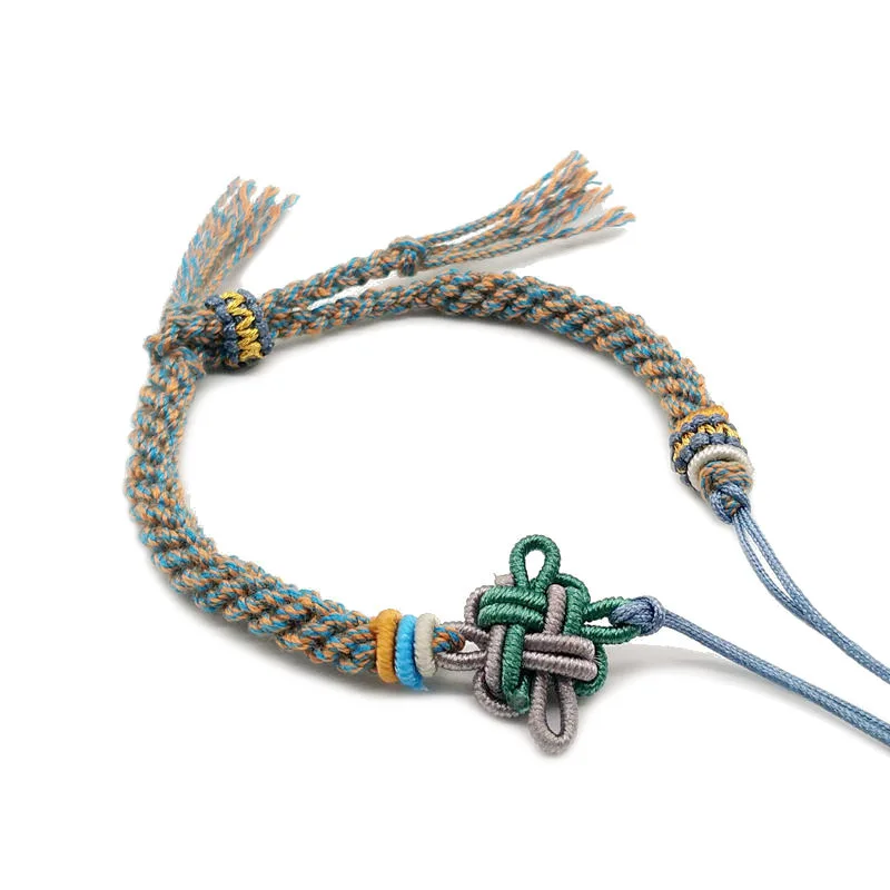 

Tibetan hand rubbed cotton thread colourful hand rope tassel four strands rope Chinese corn knot Ruyi bracelet can be customised