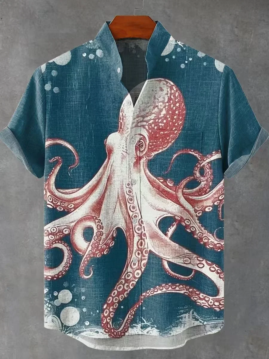 

2026 Men's Animal Print Casual Shirt, Summer Vacation Short Sleeve Stand Collar Designer High-Quality Fashion Top