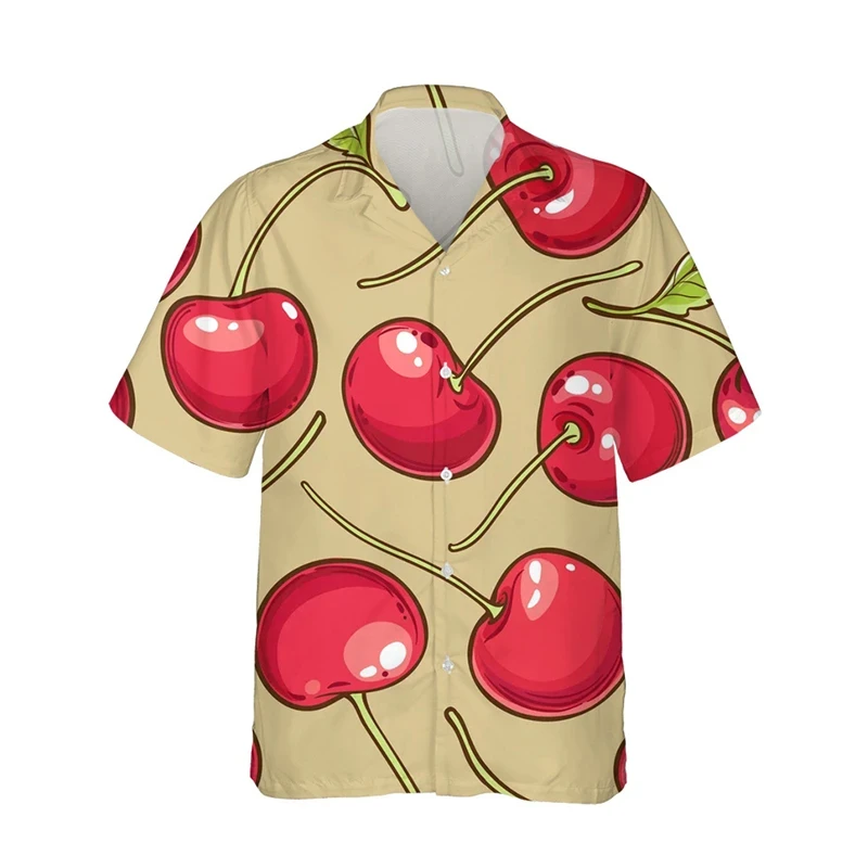 Fashion Hawaiian Cherry Graphic Beach Shirts Casual Vacation Aloha Shirt For Men Clothes Funny Fruit Women Short Sleeve Y2K Tops