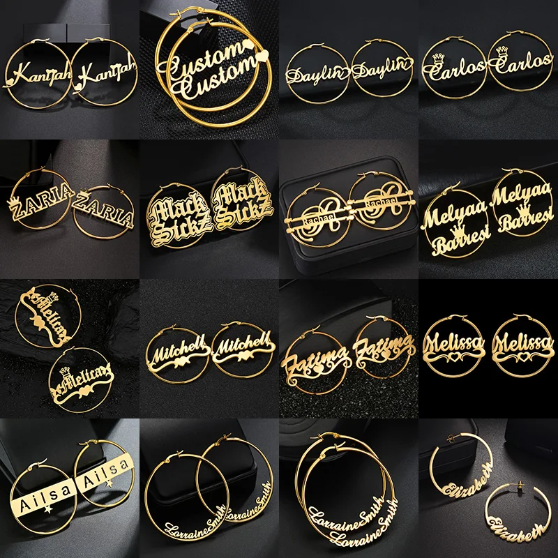 

Nextvance Personalized Custom Name Earrings For Women Stainless Steel Nameplate 50MM Hoop Earrings Jewelry Birthday Gifts