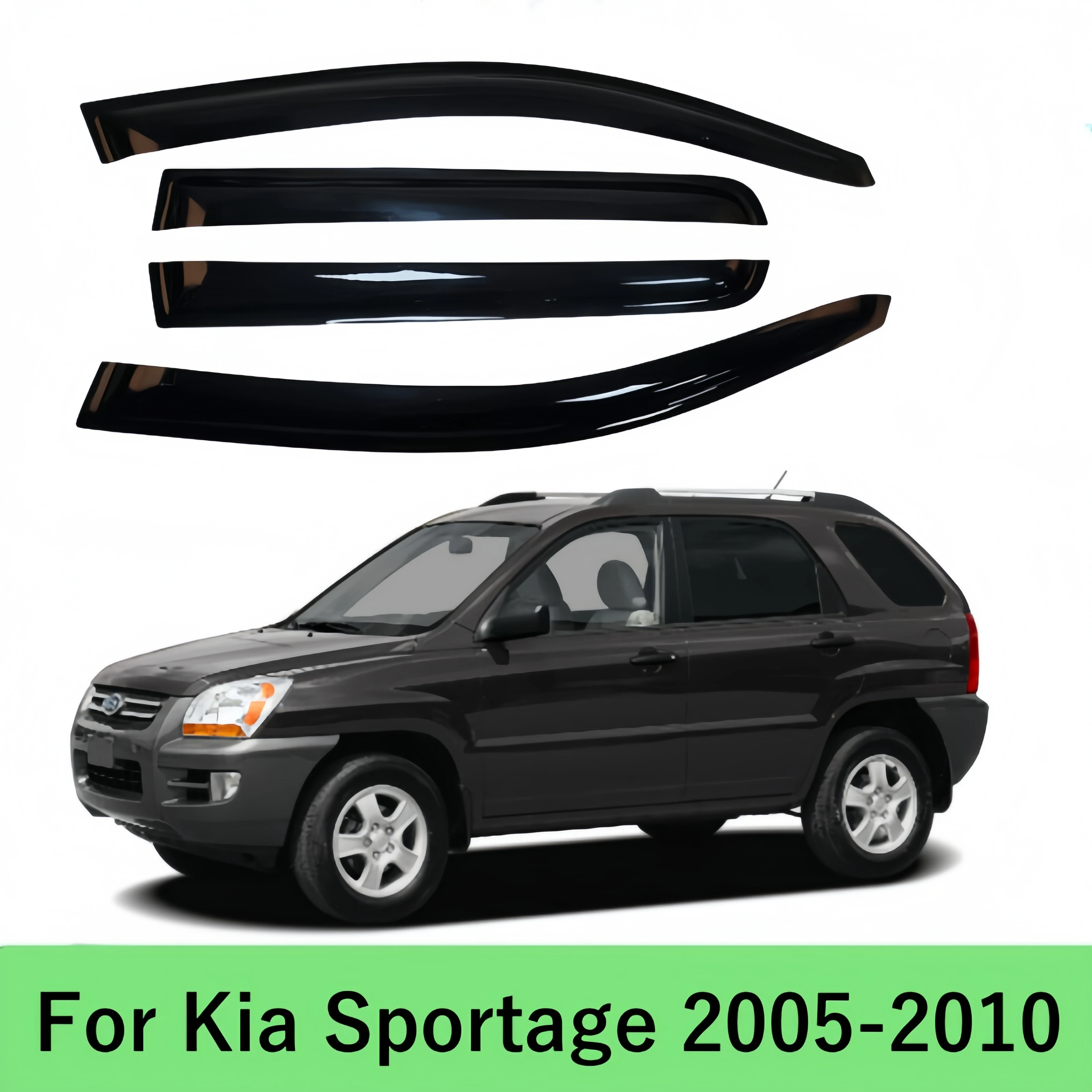 For Kia Sportage 2005 2006 2007 2008 2009 2010 Side Window Visor Sun Rain Deflector Guard Awnings Shelters Adhesive Cover Trim