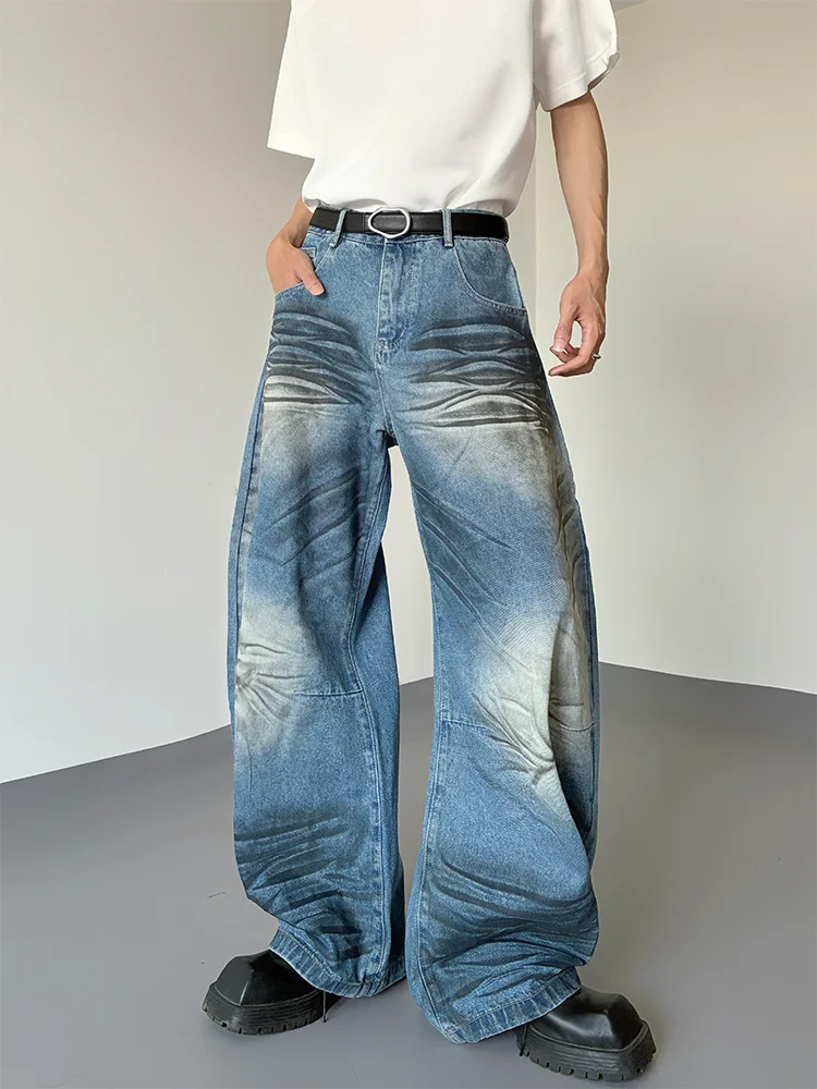 

Мужские широкие джинсы-брюки в стиле ретро, синие, из денима, модные, свободные, в пол, молодежные, в корейском стиле