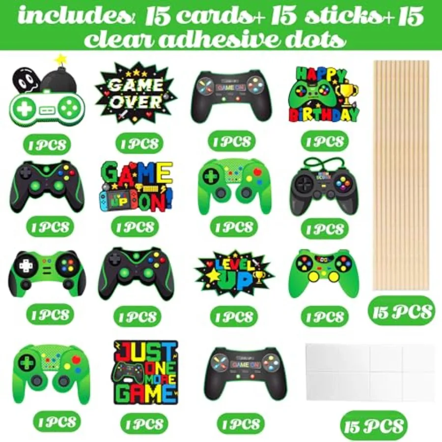 Video Game Centerprise Sticks 15Pcs Gamer Birthday Party Decorations Video Game Centerpiece for Table Gaming Birthday Supplies