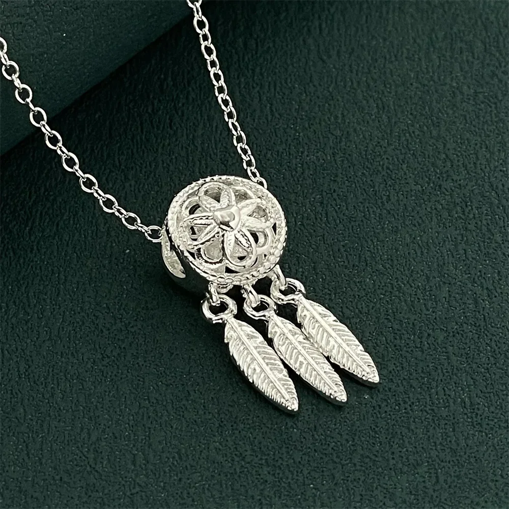 

925 Sterling Silver Feather Pendant Necklace, Ladies Couple Simple Luxury Banquet Wedding Birthday Jewelry Gift