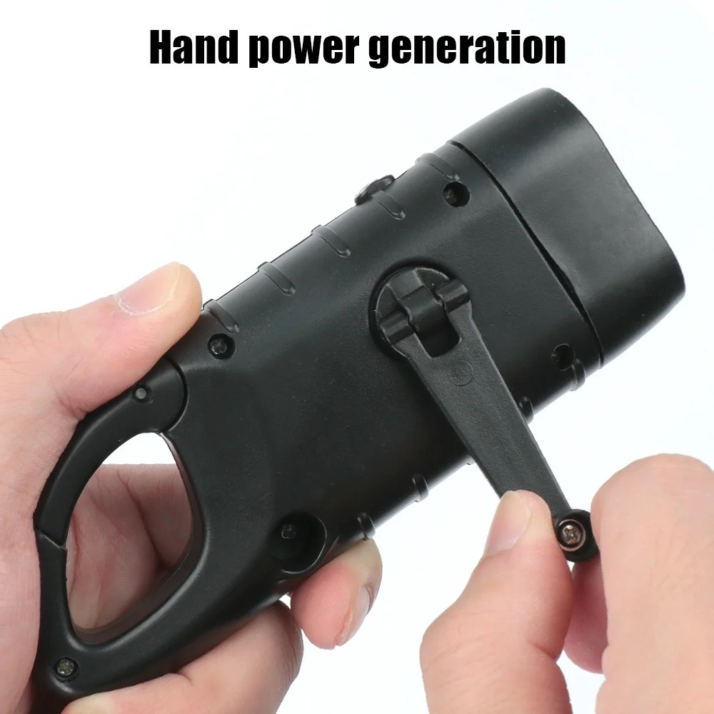 LED Flashlight Hand Crank Solar Powered Rechargeable Survival Gear Self Powered Charging Torch Dynamo for Fishing Boating Hiking