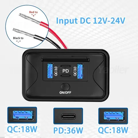 2026 Upgraded 12V/24V RV USB Outlet Dual QC3.0 USB-A & Type-c USB-C Ports Car Charger Socket Panel for Car Boat Marine Truck Bus 10 best sales 12v usb panel - №8