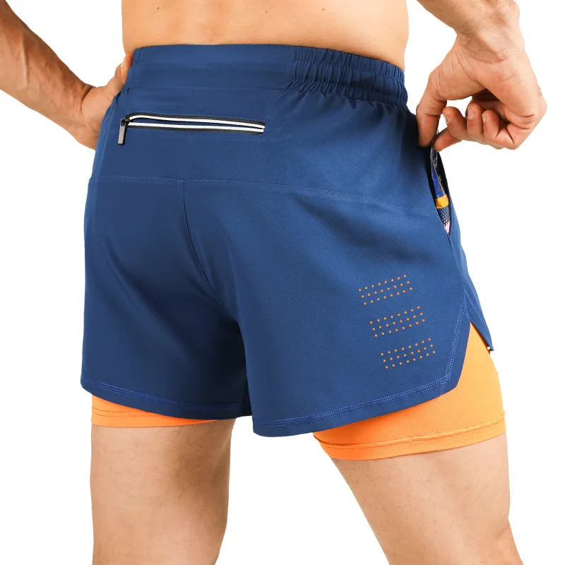 European  American Style Mens Summer Athletic Shorts  Two Tone Quick Dry Running Workout Gym Shorts for Cross Border Sales