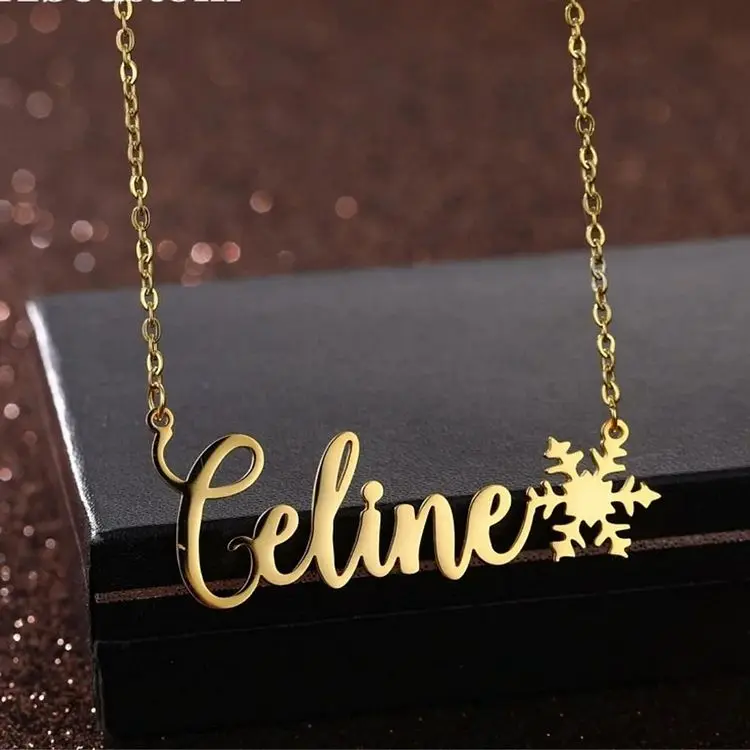 

Free Shipping Custom Name Snowflake Necklace Personalized High Quality Stainless Steel Ladies Everyday Pendant Gift For Her