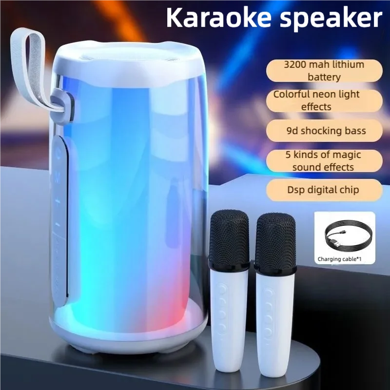 آلة الكاريوكي الذروة 100 واط، مكبر صوت كاريوكي بلوتوث مع 2 ميكروفونات لاسلكية UHF، نظام PA محمول مع أضواء قوس قزح #1