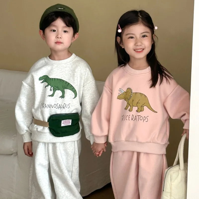 

2025 New Autumn Unisex Kids Clothes Sets Children Outfit Cartoon Dinosaur Print Hoodie and Pants Boys Girls 2Pcs Sibling Clothes