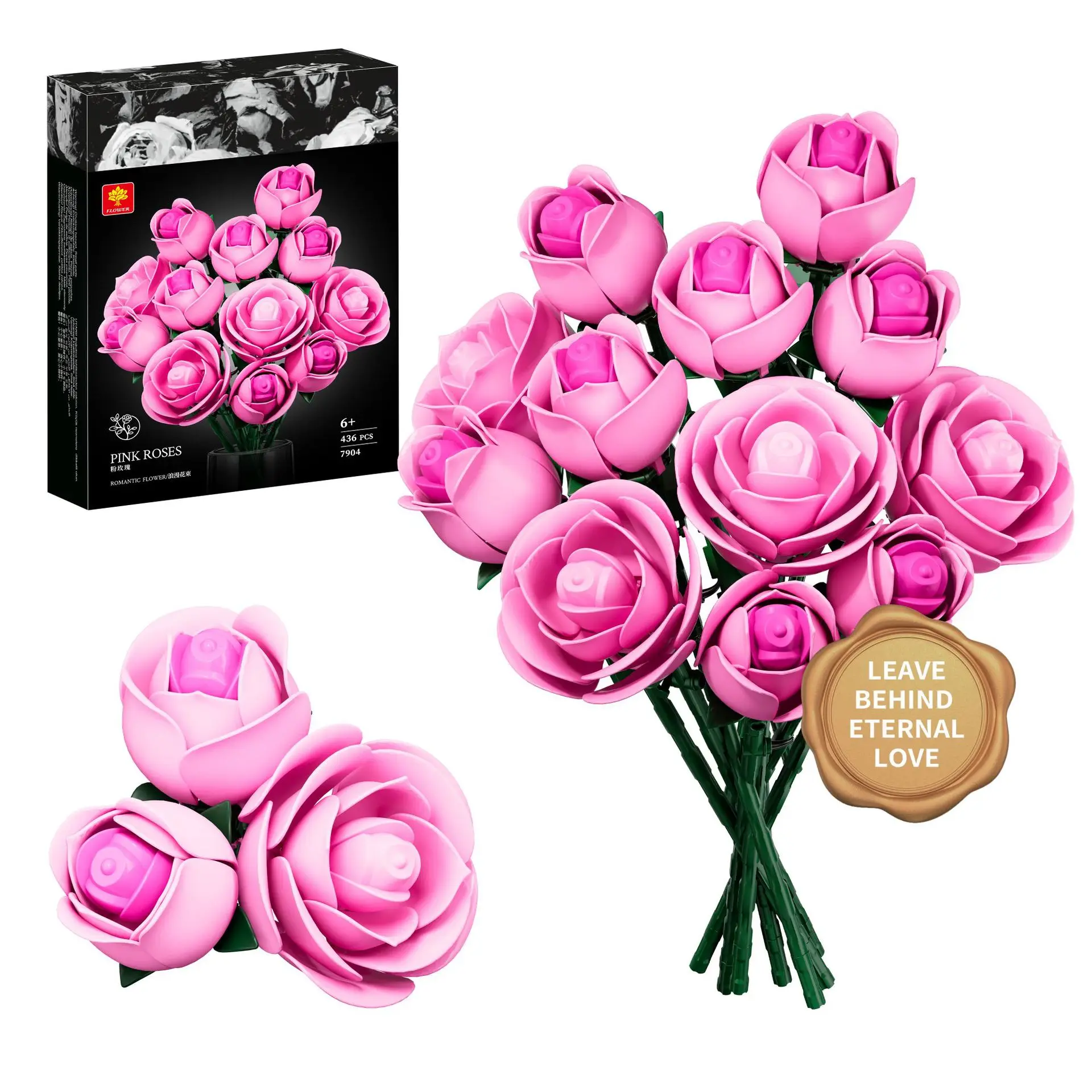 Nieuwe Rozen Bouwstenen Set DIY 12 Zwarte Rozen Valentijnsdag Cadeau Simulatie Rozenboeket Montage Huisdecoratie Speelgoed