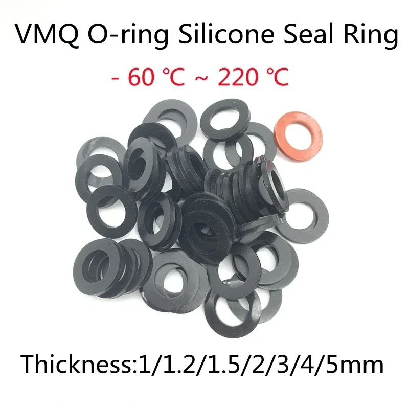 2pcs Black Red Round Silicone VMQ Rubber Sheet Seal Gaskets Pad Dia 4-36mm Thick1/2/3mm