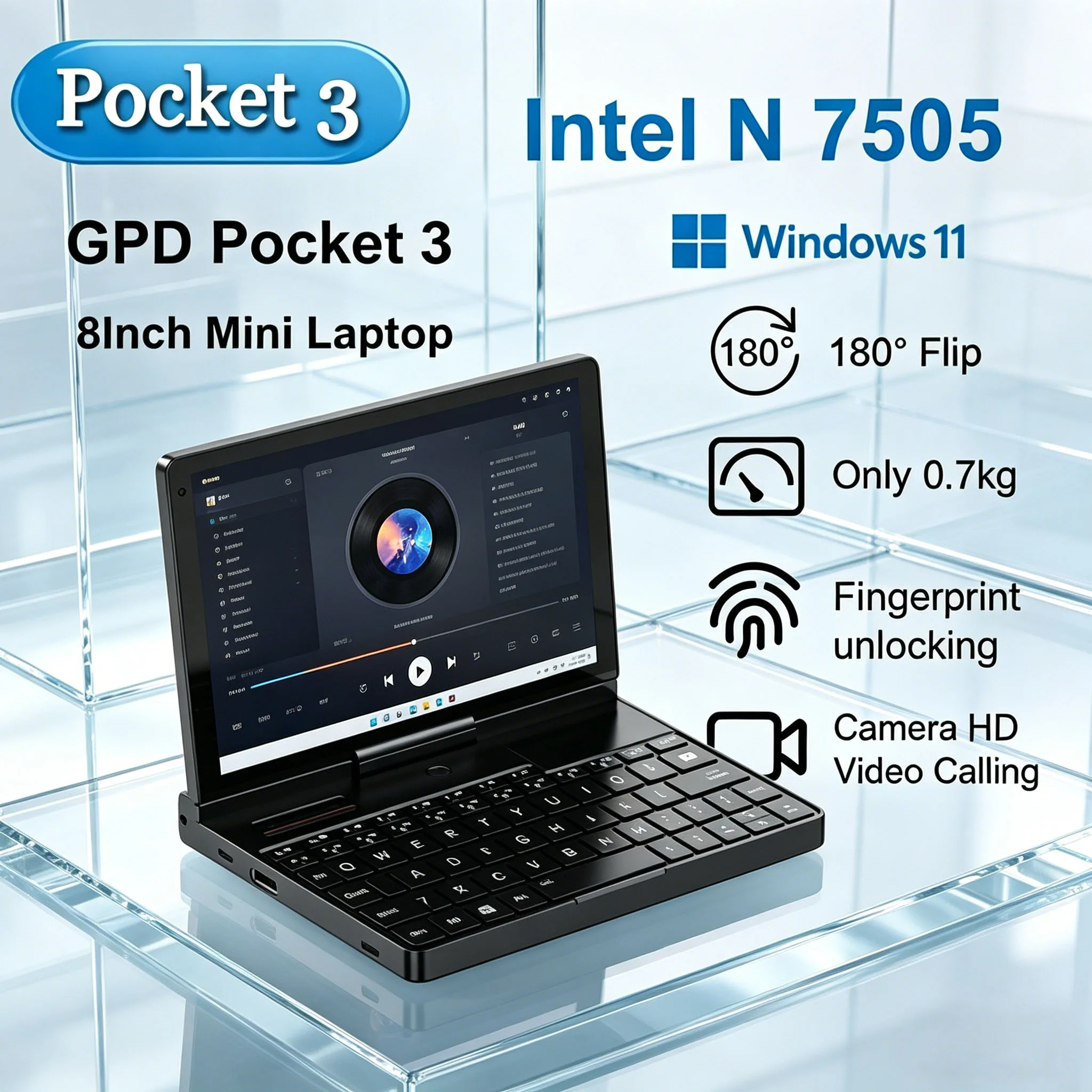 Boost Dynamic GPD Pocket 3 Mini Laptop 8Inch Intel Gold 7505 Notebook 16GB 512GB SSD Modular Full-featured Handheld Windows11