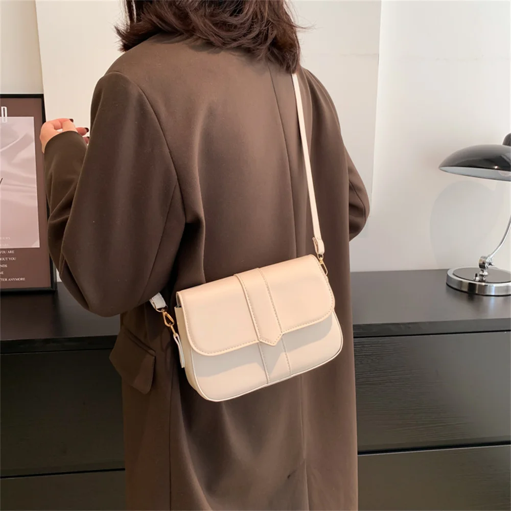 Trendy Saddle Shoulder Bag Women Girl PU Leather Crossbody Bag Simple Solid Color Flap Messenger Bag Designer Handbags Pouch