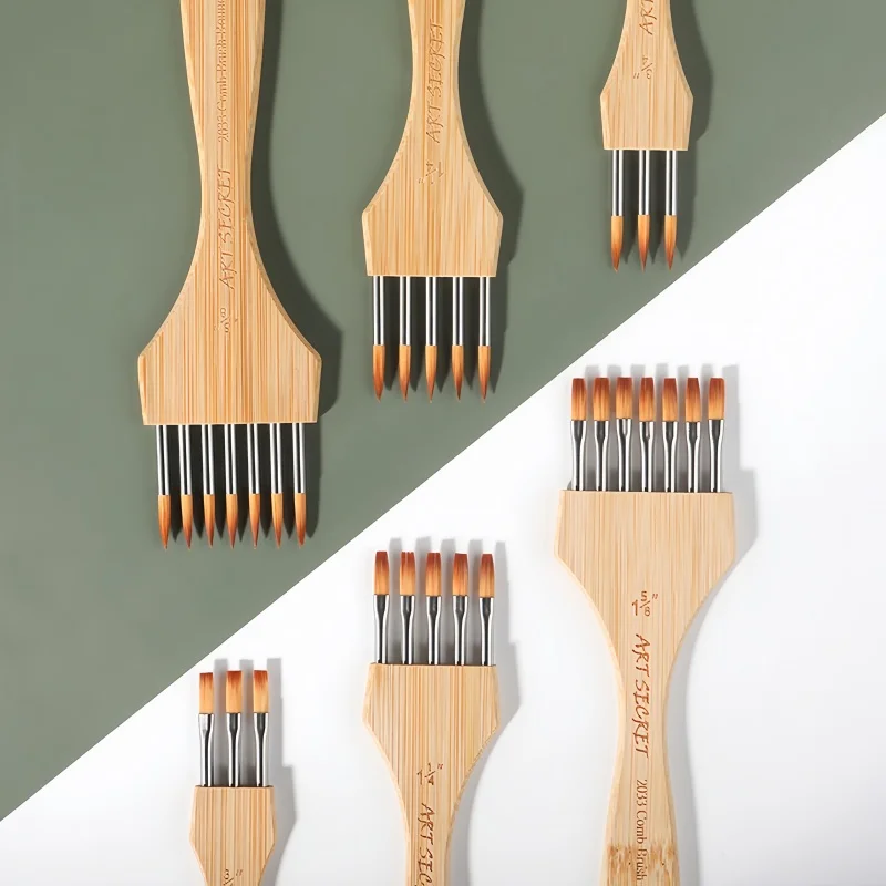 ART SECRET 2033 Multi-tooth Bristle Paintbrush Comb Brush Round Watercolor Acrylic Brushes Comb Brush Flat Art Nylon Brushes