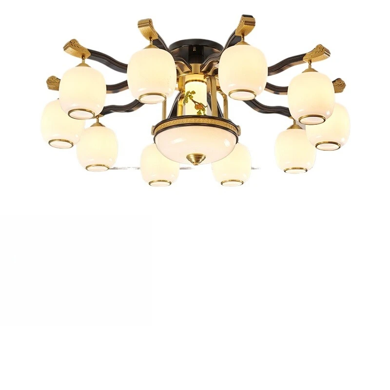 

Полностью медный массив дерева, новый китайский потолочный светильник для гостиной, классическая атмосфера, столовая, вилла, дуплексный торшер