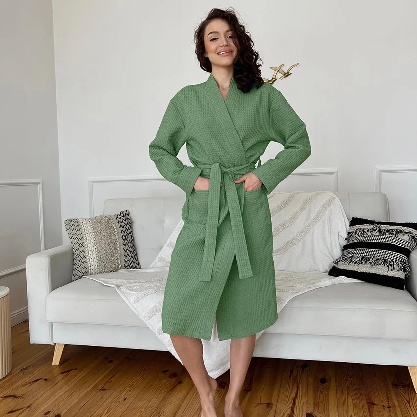 Fashion Simple Pajamas For Women Solid Long-Sleeve Cardigan Night-Robe With Belt Soft Loose Cotton Ladies Home Nightdress Autumn