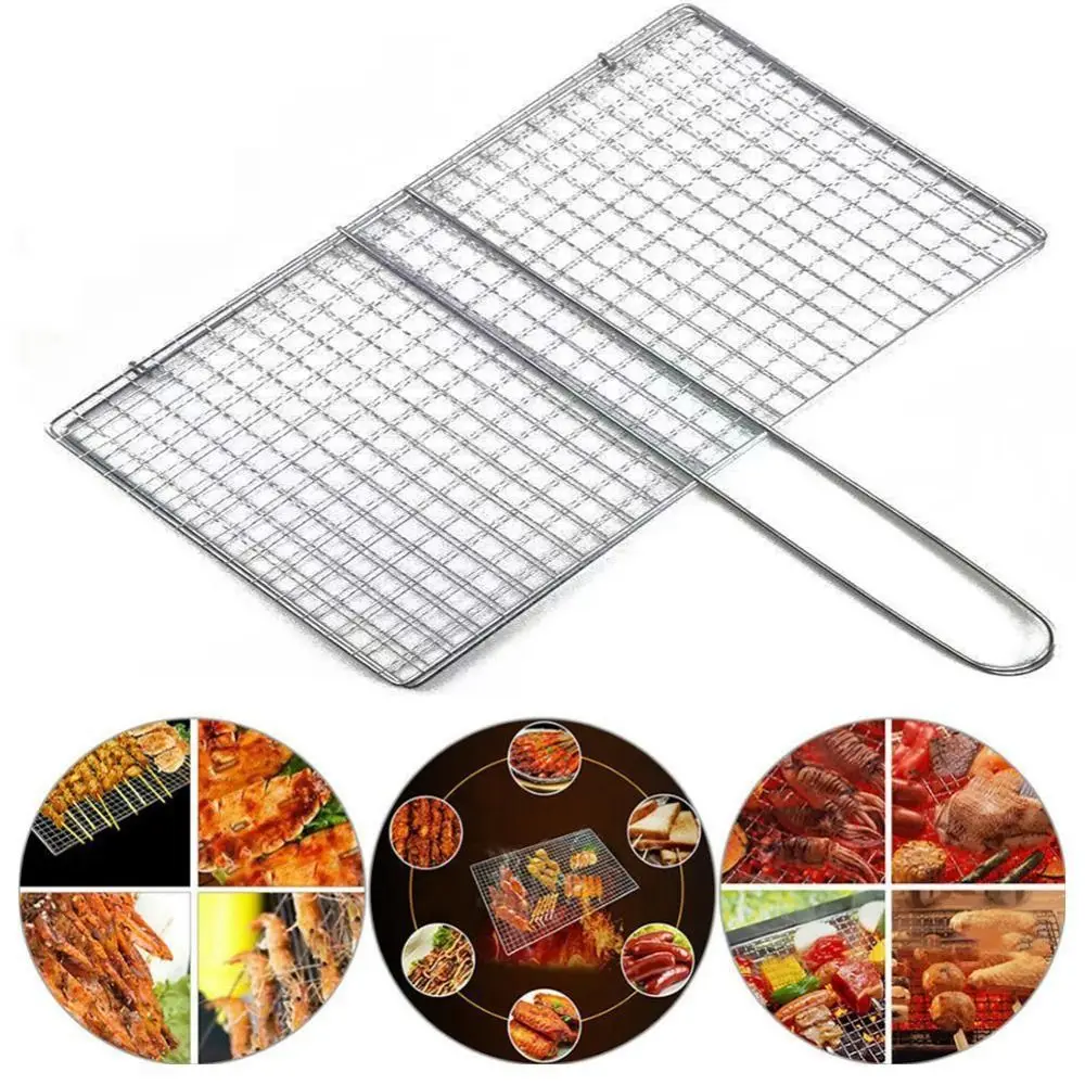 Barbecue Net Iron Mesh Clamp Grilling Basket Grill BBQ Tools Net Steak Meat Fish Net Vegetable Grilled Fish Net Camping Picnic