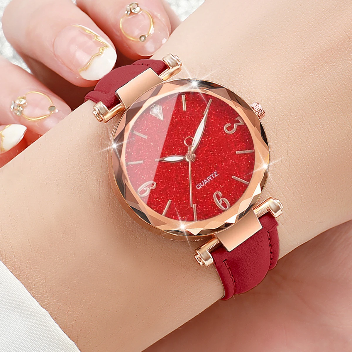 8PCS/Set Fashion Starry Dial Women Watches Casual Leather Band Ladies Quartz Watch Set Reloj Mujer（Without Box）
