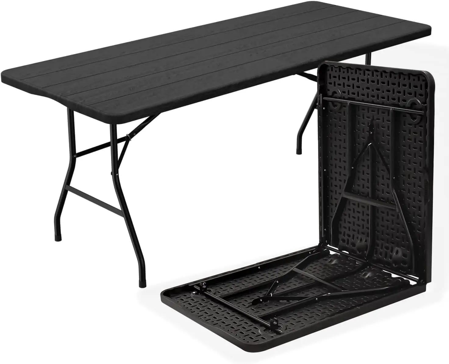 

6 ft Folding Table Black Wood Grain, 70.8' x 29' Portable Heavy Duty Utility Table for Camp, Picnic & Party