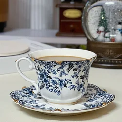 European Ceramic Blue and White Coffee Cup Butterfly Creative Blue and White Porcelain Mug Afternoon Camellia Flower Tea Cup New
