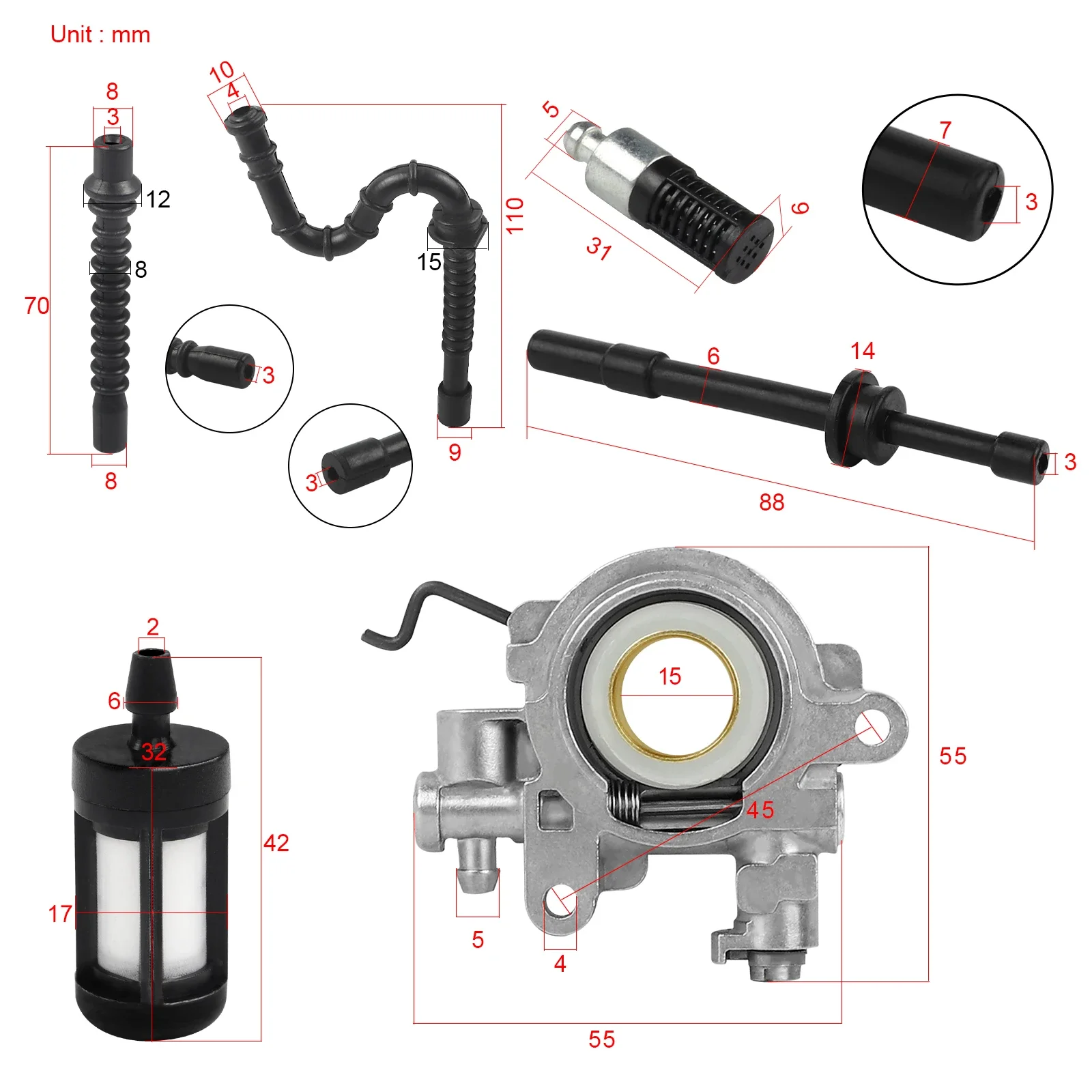

Oil Pump Worm Gear Fuel Filter Gas Fuel Line Hose Kit For Stihl 029 039 MS290 MS310 MS390 MS311 1127 640 3200 1127 640 3204